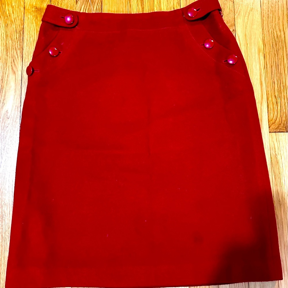 J Crew winter wool skirt, Red. Great button detaling. Size 2